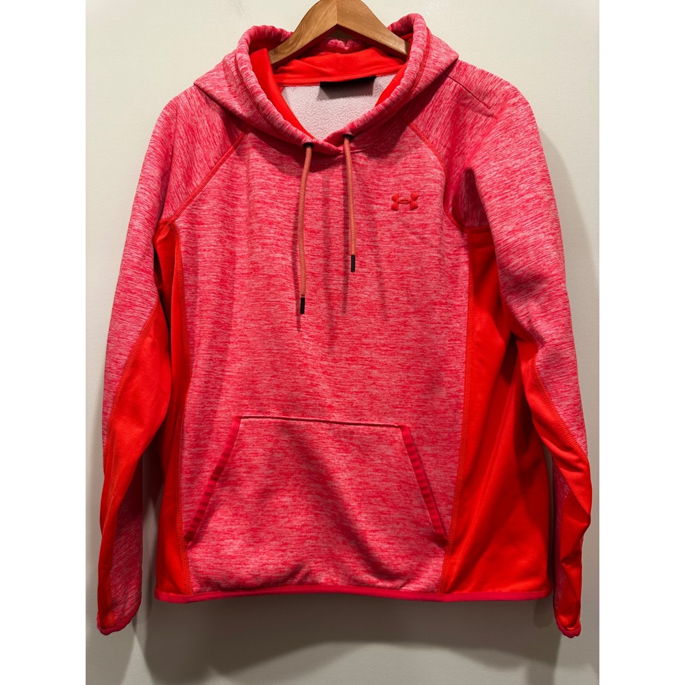 Under Armour ColdGear Hoodie Womens Large Red Pink Space Dye Pullover Sweatshirt